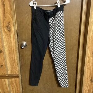 Split black and checkered Skinny Jeans